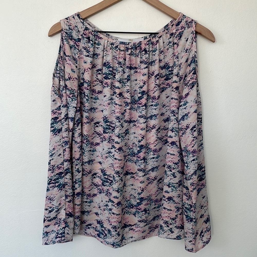 Amanda Uprichard | Floral Cold Shoulder Long Sleeve Flowy Blouse Pink Size Small